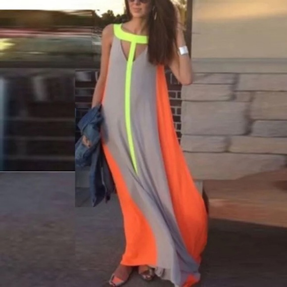 Dresses & Skirts - Grey/Orange Maxi DRC135